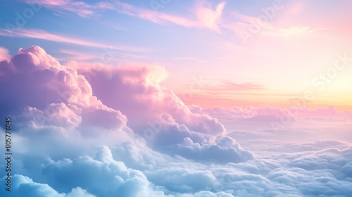 Soft, pastel clouds intermingling on a smooth, gradient sky, creating an ethereal and dreamy abstract background that suggests the quiet serenity of dawn. 32k, full ultra hd, high resolution photo