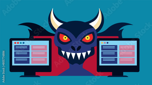 The monsters horns are topped with screens constantly flashing images and headlines meant to deceive and mislead..