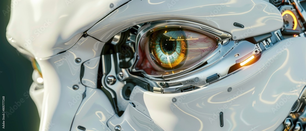 Macro shot of robot eye, conveying intelligence and futuristic insights