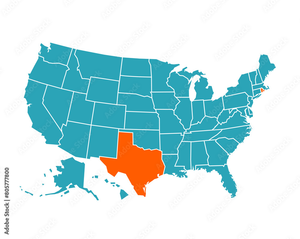 USA vector map with Texas map prominent. Stock Illustration | Adobe Stock