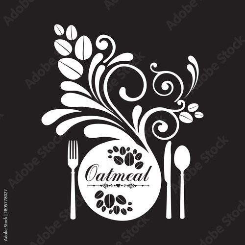 Traditional oatmeal breakfast bowl with milk and sugar. Vector Illustration