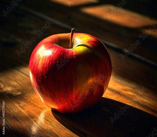 Wallpaper Mural red apple on a wooden table Torontodigital.ca