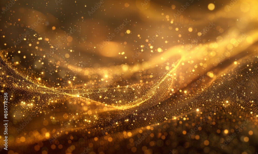 Golden shiny dust swirls and bokeh on a dark brown background Golden shiny dust swirls and bokeh on a dark brown background