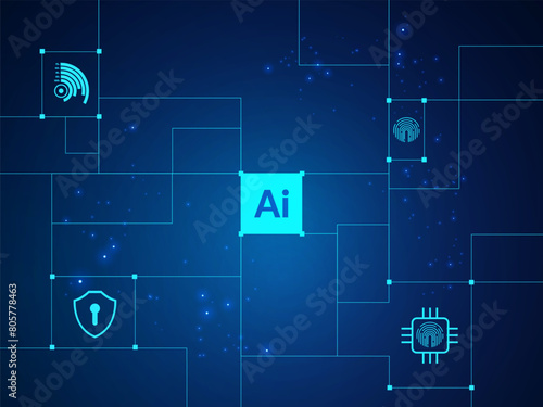 Artificial intelligence with letter AI in Network Technology Connect geometric square Lines Analysis background vector design concept. AI technology Background for advance technology, robotic, web.