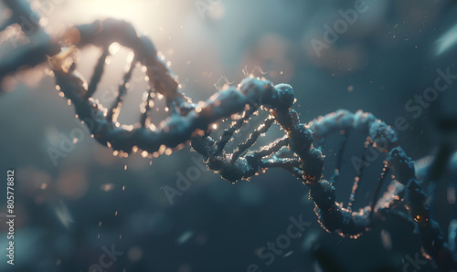 Molecular structure of DNA, double helix, detailed, science concept,DNA double helix encapsulating genetics, research, and manipulation. photo