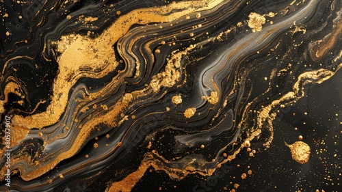 a journey of luxury and refinement with a gold and black liquid background, where golden flow waves cascade and swirl against a backdrop of deep black,