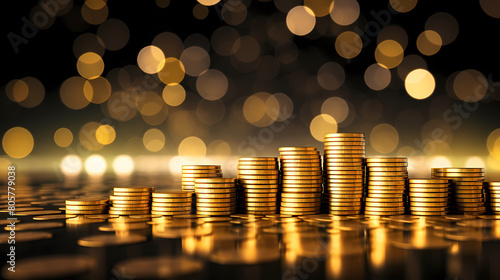 Gold coins stacked in rows background