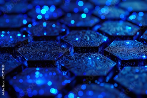 Blue hexagons pattern: luxury neon blue lights on the website. Generative Ai