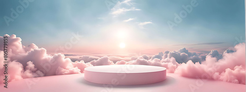  Background podium pink 3d product sky platform display cloud pastel scene render stand. Pink podium stage minimal abstract background beauty dreamy space studio pedestal smoke showcase geometric whit photo