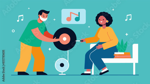 As a vinyl record spins an amputee patient learns to find new ways to move and express themselves through music therapy. The the helps them tap into Vector illustration