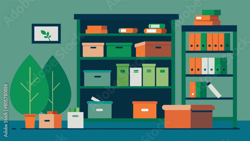 A practical storage room filled with filing cabinets and shelves made from recycled plastic highlighting the durability and functionality of. Vector illustration