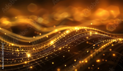 Golden tech background with glowing lights and lines for presentation or business video