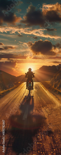 the fading light a solitary biker sets out on a road trip his silhouette against the sunset epitomizing the spirit of the soloist traveler photo