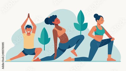 A series of workshops focused on yoga for athletes and athletes in training highlighting specific stretches and poses to complement their physical. Vector illustration photo