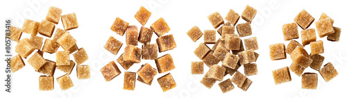 Brown sugar cubes isolated on transparent background.