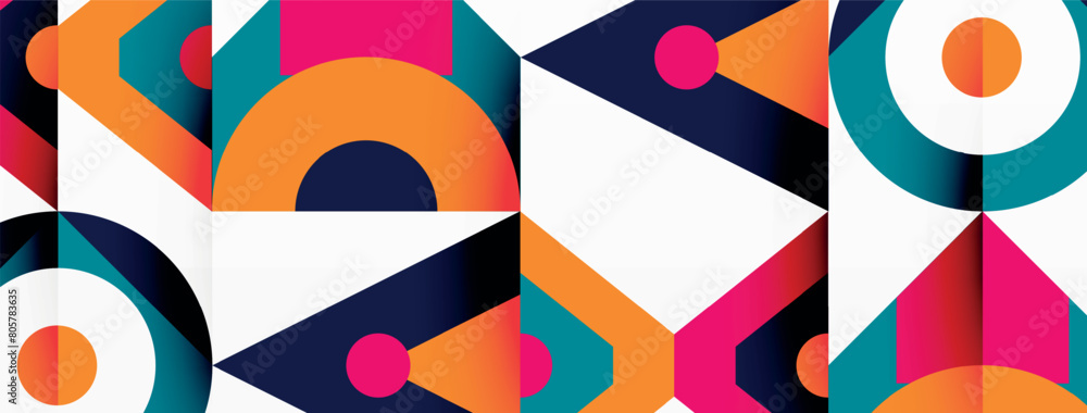 A creative textile art piece featuring a colorful geometric pattern with circles and triangles on a white background, showcasing symmetry and tints and shades in red hues A creative textile art piece featuring a colorful geometric pattern with circles and triangles on a white background, showcasing symmetry and tints and shades in red hues