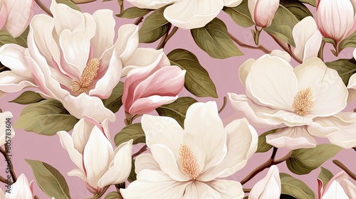 seamless pattern of exotic magnolias backgrounds illustrations