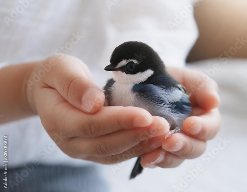 A little bird gently wrapped around a child