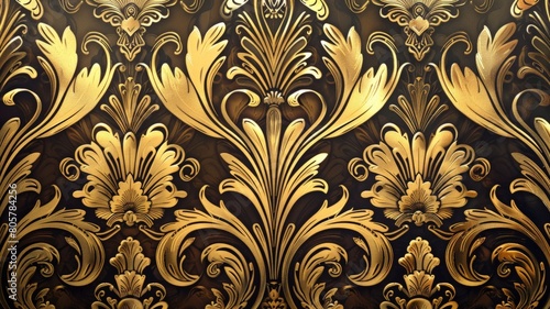 Envision a lavish golden wallpaper adorned with intricate Art Deco motifs, serving as the epitome of luxury and exclusivity in print, fabric, and packaging design applications
