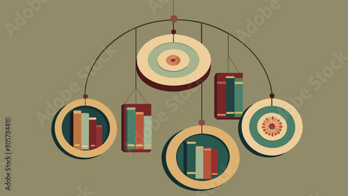 A unique wall hanging constructed from old book pages and embroidery hoops.. Vector illustration