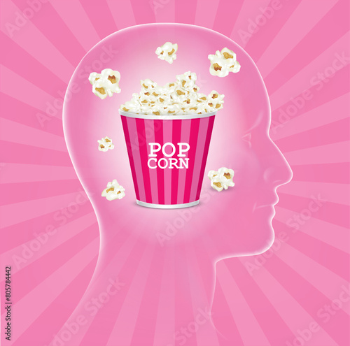 Pink popcorn graphic drawing in human brain illustration