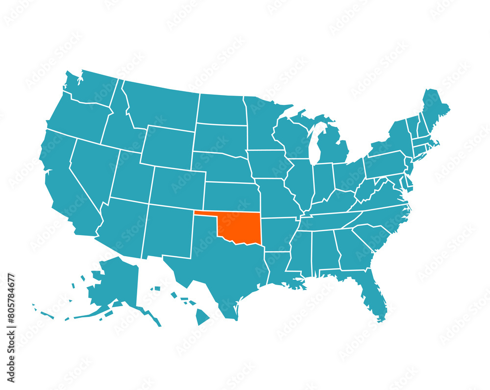 USA vector map with Oklahoma map prominent.