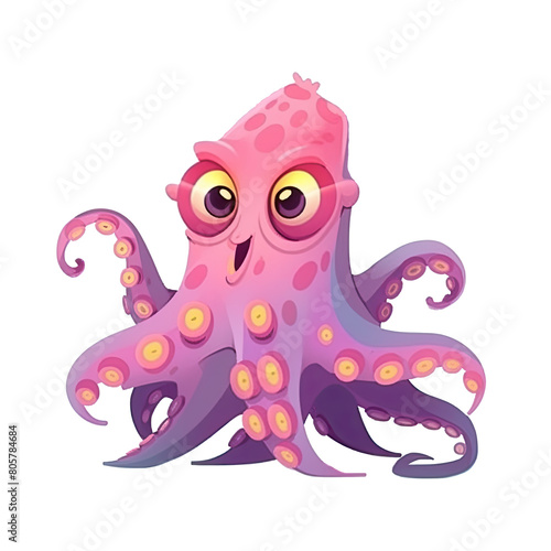 An illustration of a smiling pink octopus
