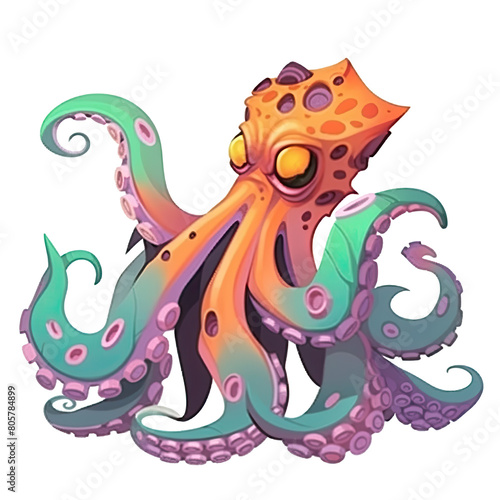 An illustration of a green octopus tentacle with an orange head