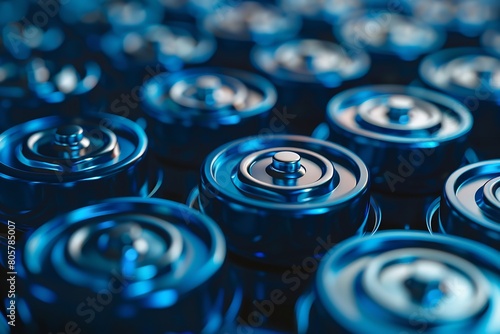 Background blue accumulators for car batteries. Generative Ai photo