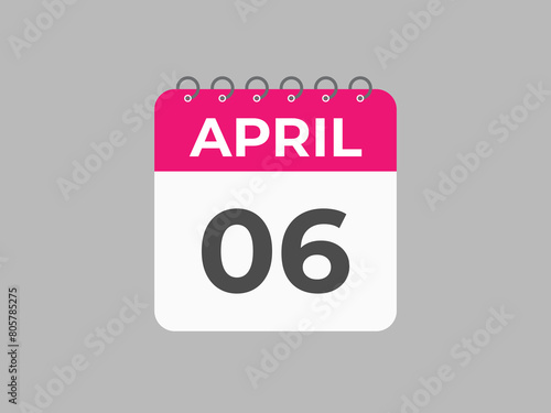 april6 calendar reminder. 6 aprildaily calendar icon template. Calendar 6 aprilicon Design template. Vector illustration
 photo