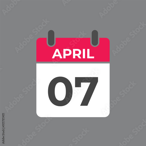 April 7 calendar reminder. 7 April daily calendar icon template. Calendar 7 April icon Design template. Vector illustration
