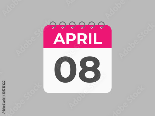 April 8 calendar reminder. 8 April daily calendar icon template. Calendar 8 April icon Design template. Vector illustration
