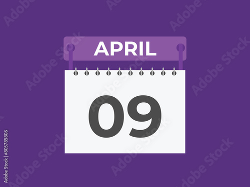 April 9 calendar reminder. 9 April daily calendar icon template. Calendar 9 April icon Design template. Vector illustration
