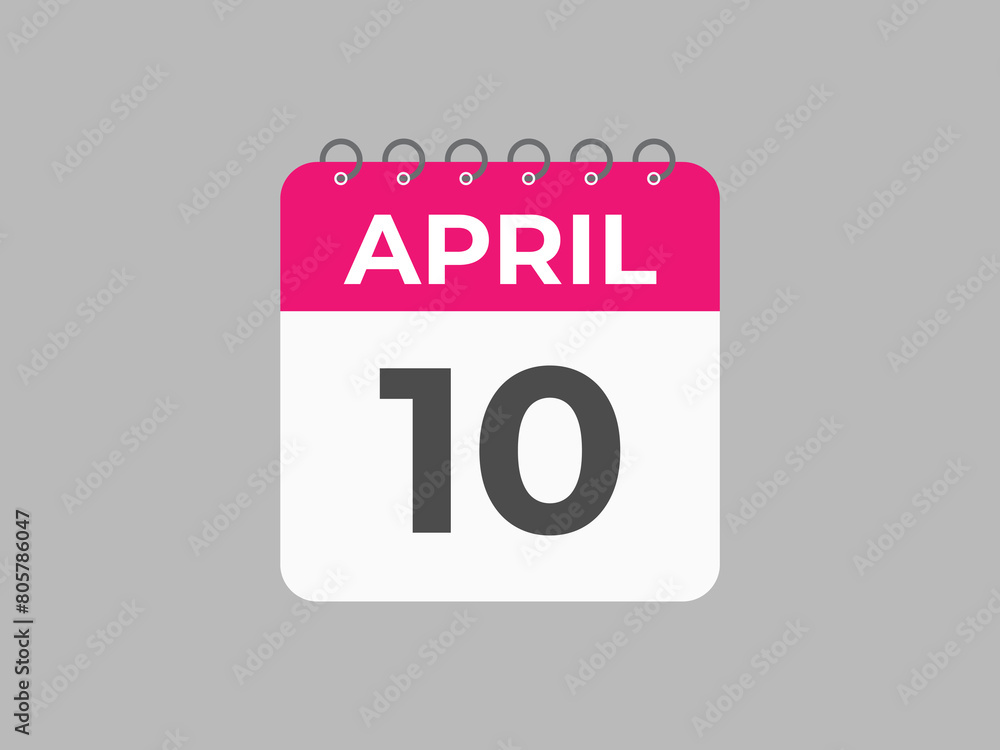 April 10 calendar reminder. 10 April daily calendar icon template. Calendar 10 April icon Design template. Vector illustration
April 10 calendar reminder. 10 April daily calendar icon template. Calendar 10 April icon Design template. Vector illustration