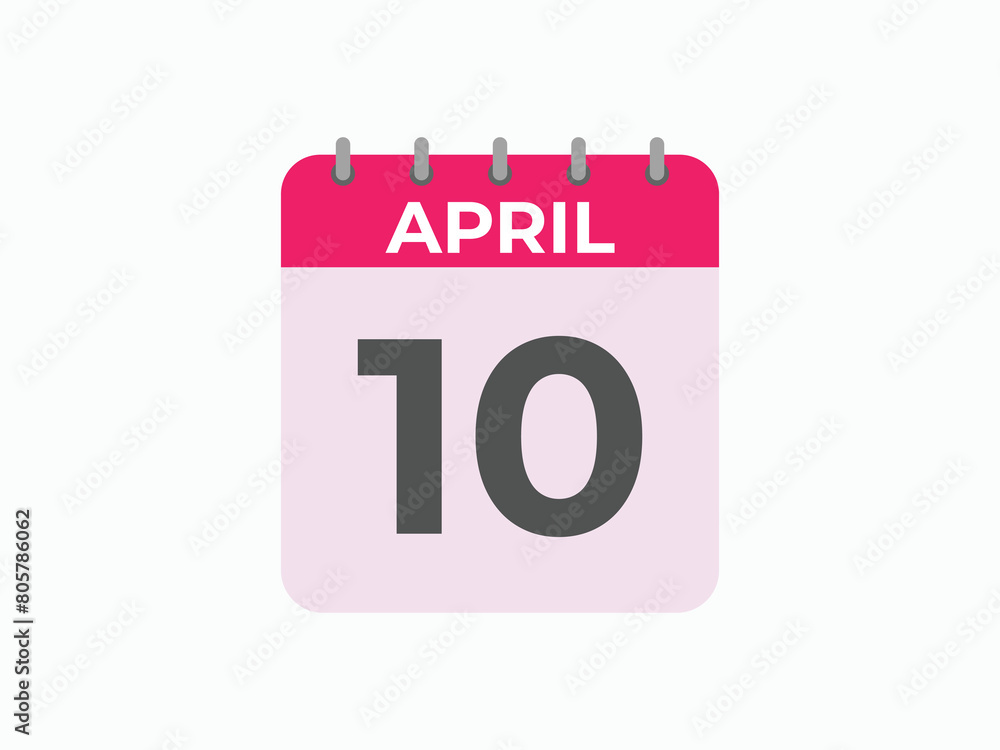 April 10 calendar reminder. 10 April daily calendar icon template. Calendar 10 April icon Design template. Vector illustration
April 10 calendar reminder. 10 April daily calendar icon template. Calendar 10 April icon Design template. Vector illustration