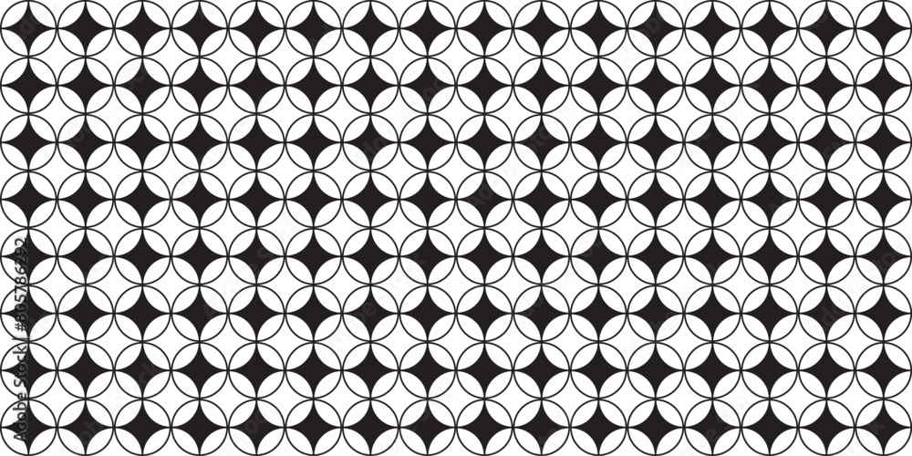 circle seamless pattern with geometric floral black and white