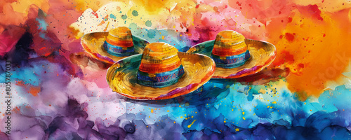 Three colorful hats are sitting on a table photo