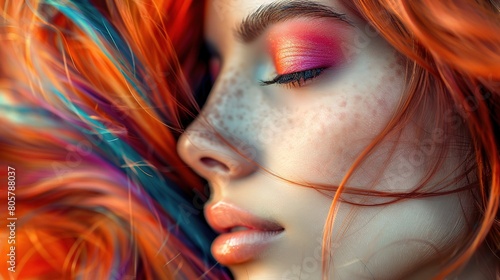 beautiful woman's close-up face beauty portrait, emphasizing her radiant skin © INK ART BACKGROUND