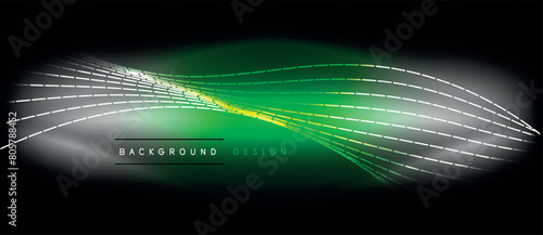 A mesmerizing visual effect of a green and white wave on a black background, resembling terrestrial plant life. Perfect for entertainment events, automotive lighting, or art installations