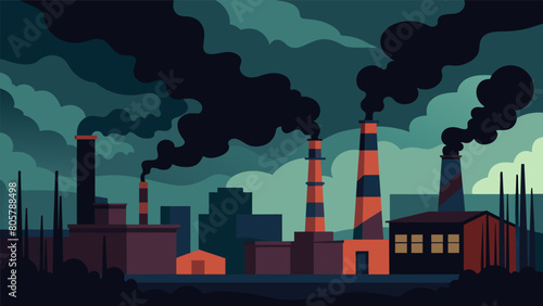 In the industrial district the towering smokestacks belch out dark clouds creating a physical manifestation of the shadows of doubt that loom over the.