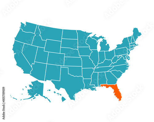 USA vector map with Florida map prominent. photo