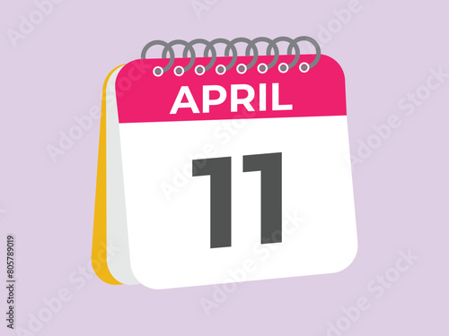 April 11 calendar reminder. 11 April daily calendar icon template. Calendar 11 April icon Design template. Vector illustration

