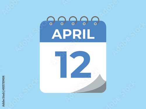 April 12 calendar reminder. 12 April daily calendar icon template. Calendar 12 April icon Design template. Vector illustration
