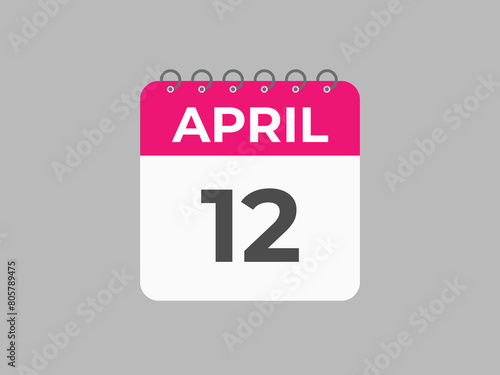 April 12 calendar reminder. 12 April daily calendar icon template. Calendar 12 April icon Design template. Vector illustration
