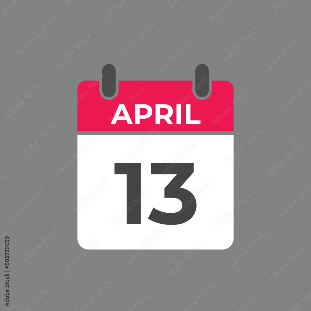 April 13 calendar reminder. 13 April daily calendar icon template. Calendar 13 April icon Design template. Vector illustration
April 13 calendar reminder. 13 April daily calendar icon template. Calendar 13 April icon Design template. Vector illustration