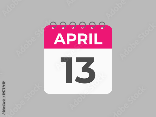 April 13 calendar reminder. 13 April daily calendar icon template. Calendar 13 April icon Design template. Vector illustration
