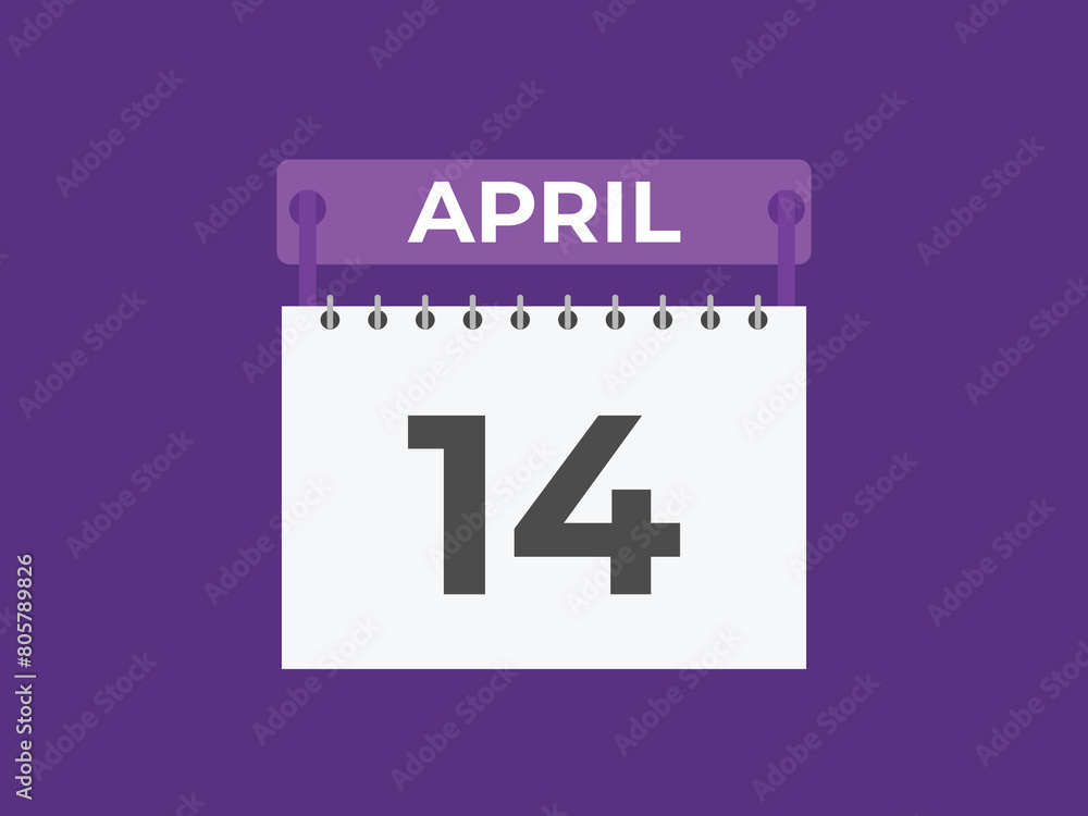 April 14 calendar reminder. 14 April daily calendar icon template. Calendar 14 April icon Design template. Vector illustration April 14 calendar reminder. 14 April daily calendar icon template. Calendar 14 April icon Design template. Vector illustration
