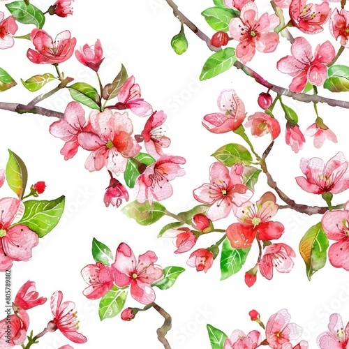 watercolor cherry blossom floral seamless pattern white background.