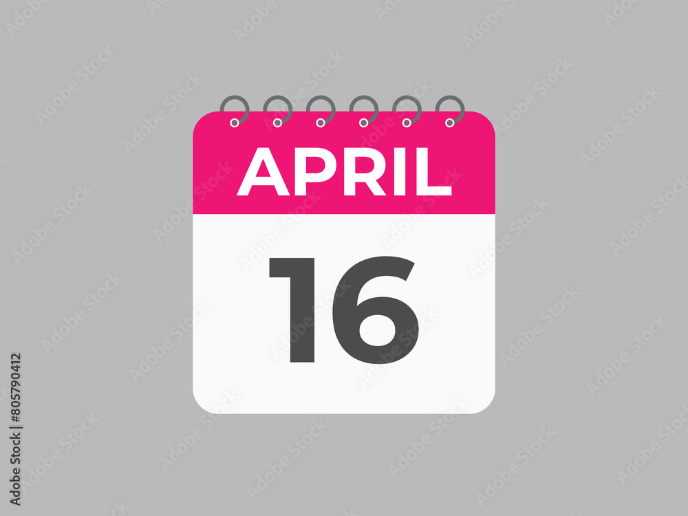 April 16 calendar reminder. 16 April daily calendar icon template. Calendar 16 April icon Design template. Vector illustration
April 16 calendar reminder. 16 April daily calendar icon template. Calendar 16 April icon Design template. Vector illustration