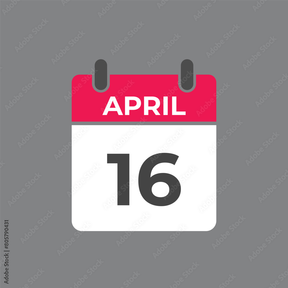 April 16 calendar reminder. 16 April daily calendar icon template. Calendar 16 April icon Design template. Vector illustration
April 16 calendar reminder. 16 April daily calendar icon template. Calendar 16 April icon Design template. Vector illustration